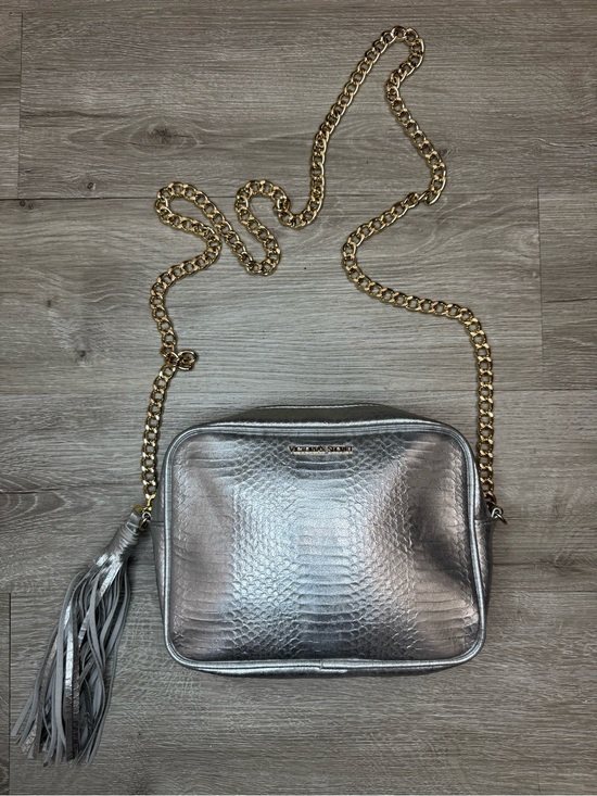 Victoria Secret Handbags - Silver Metallic Snake Embossed Crossbody Bag Chain Strap Tassel Purse Shoulder